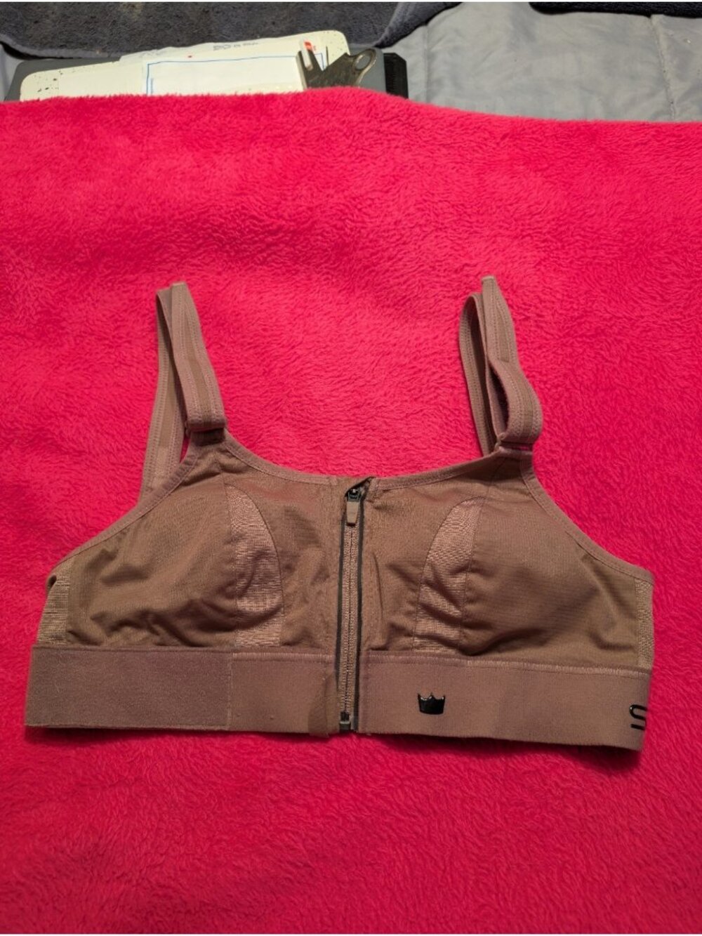 SHEFIT Mocha Tan Ultimate High Impact Front Zip Adjustable Sports Bra Medium
